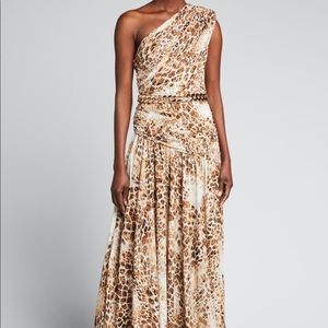 NEW Bronx and Branco Jafari Animal-Print One-Shoulder Belted Gown